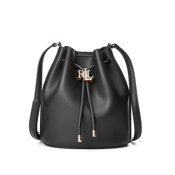 Lauren Ralph Lauren Black Smooth Leather Medium Andie Drawstring Bag, New w/Tag - Picture 4 of 15